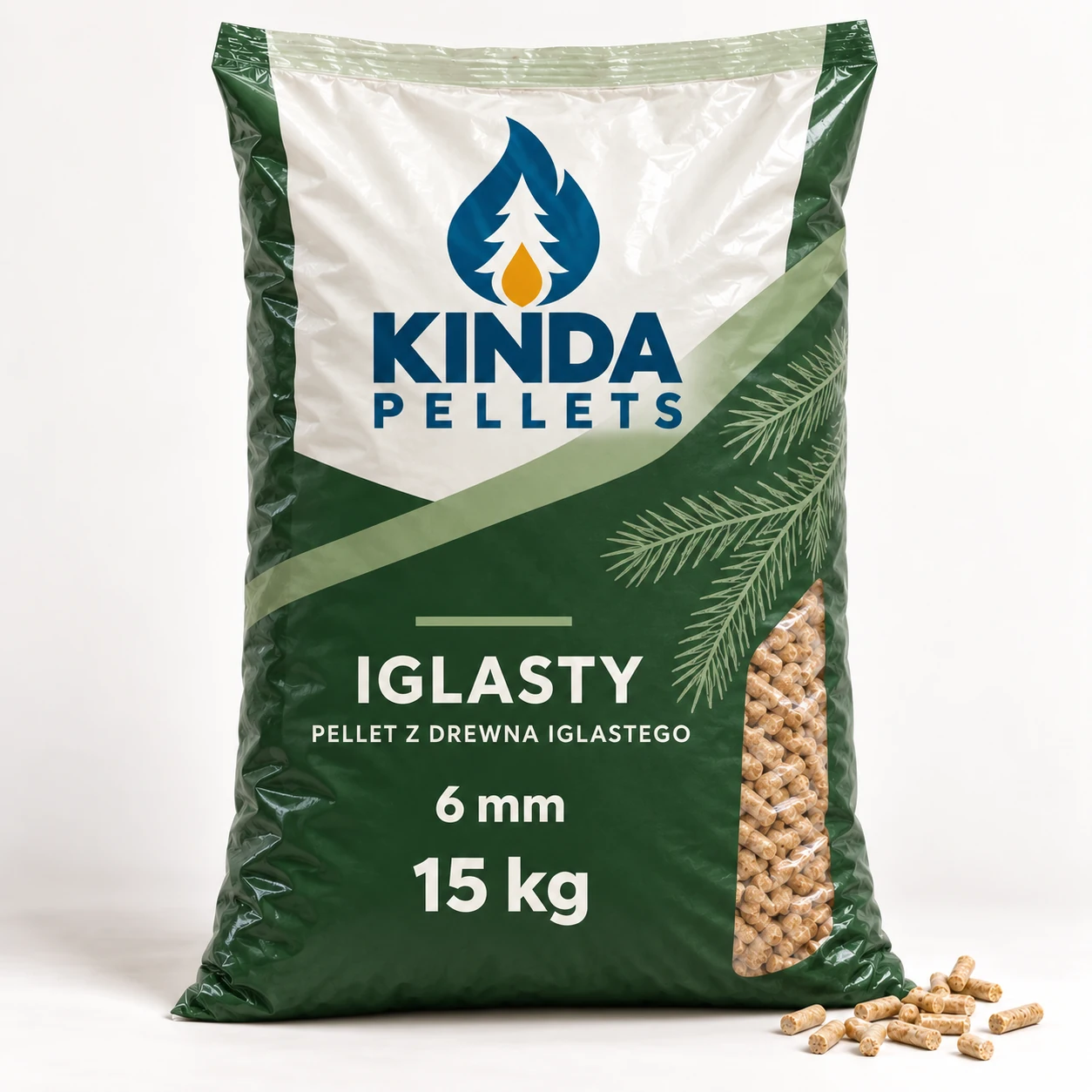 Pellet premium z drewna iglastego 6 mm · 990 kg (66 worków × 15 kg)