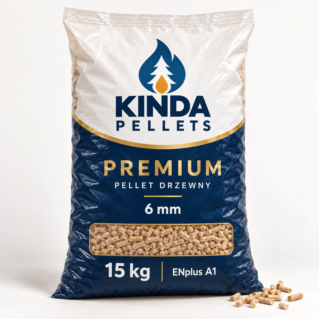 Pellet Kinda Premium ENplus A1 6 mm · 990 kg (66 worków × 15 kg)